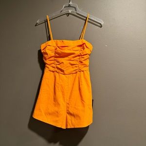 Lulus Outlook Bright Orange Ruched Linen Romper Size Small